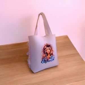Trendy White Graphic Tote Bag